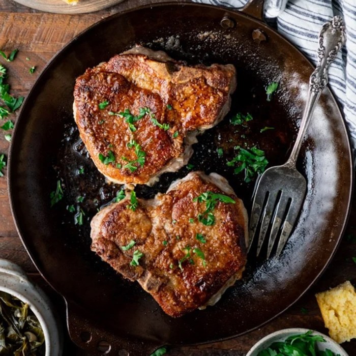 Pan fried pork chops with sweet bbq sauce