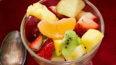 Summer fruit salad with a lemon honey and mint dressing