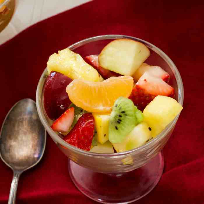 Summer fruit salad with a lemon honey and mint dressing