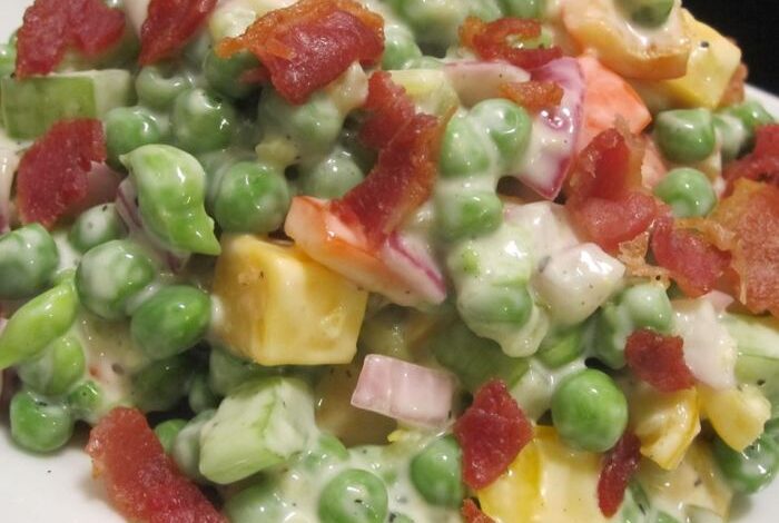 Green pea salad with cheddar cheese