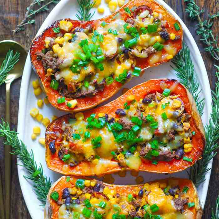 Ground beef stuffed butternut squash