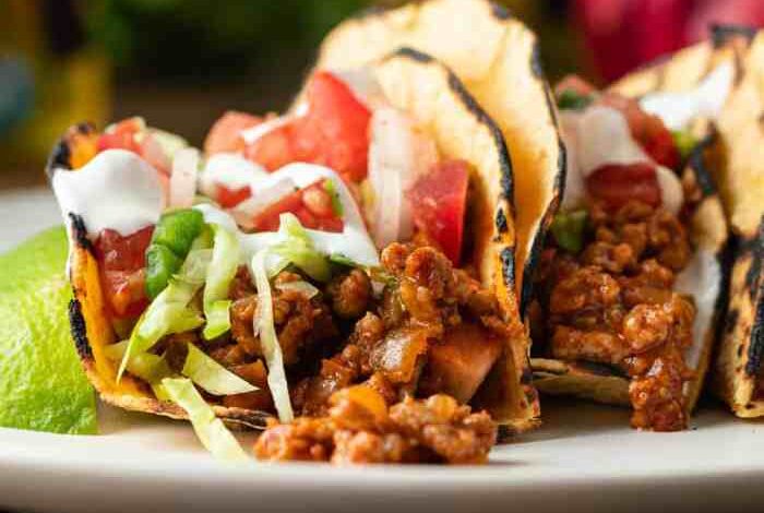 Poblano and ground pork tacos