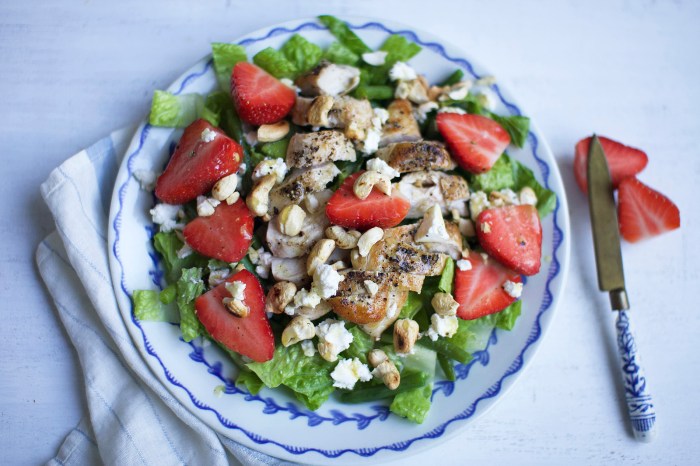 Strawberry feta chicken salad with roasted strawberry balsamic dressing