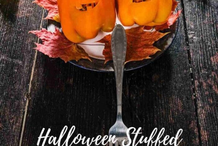 Stuffed jack o lantern bell peppers