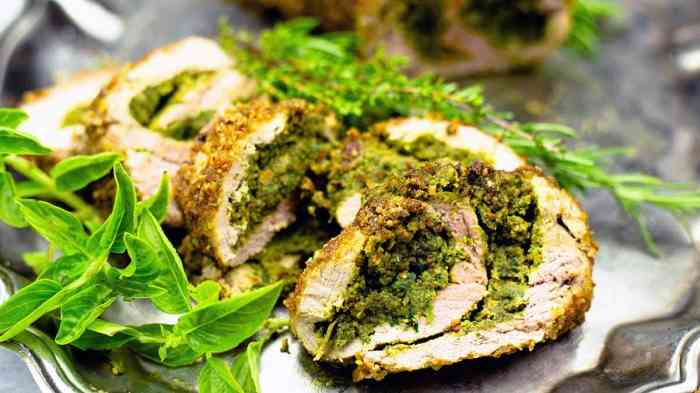 Pesto and cheese stuffed pork tenderloin