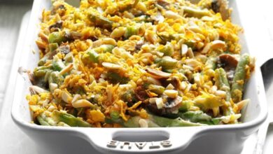 Green bean casserole with fresh beans