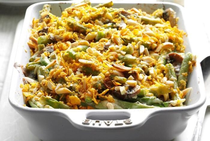 Green bean casserole with fresh beans