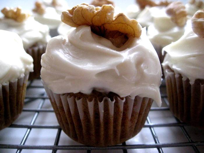 Carrot cake cupcakes with cream cheese frosting