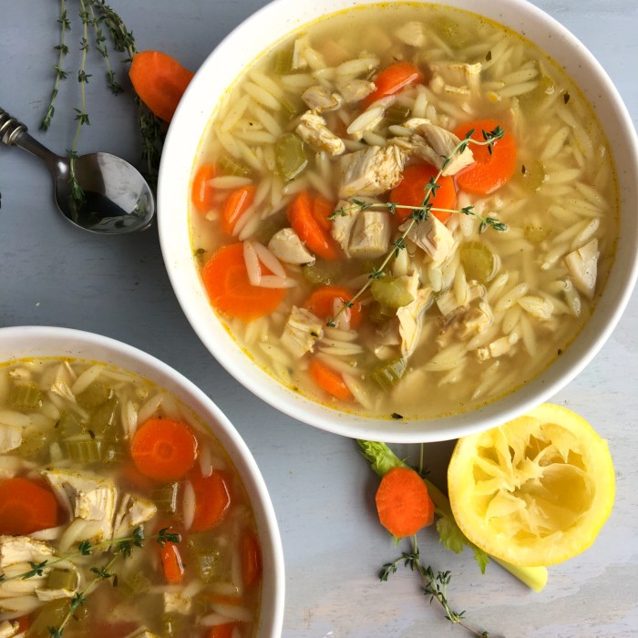 Lemon chicken orzo soup