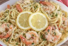 Lemony garlic shrimp with pasta