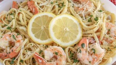 Lemony garlic shrimp with pasta