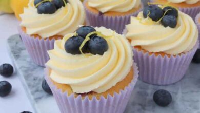 Lemon blueberry cupcakes with blueberry lemon buttercream frosting