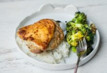 Baked lemon pepper chicken thighs and rice