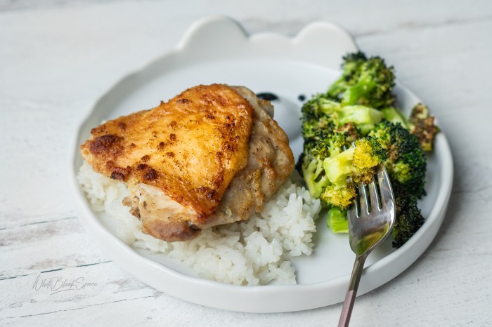 Baked lemon pepper chicken thighs and rice