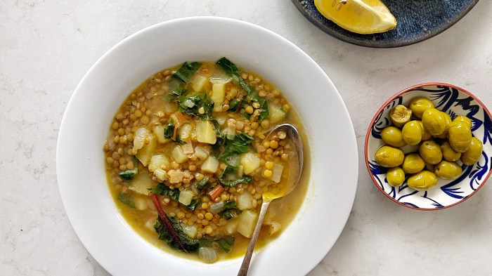 Fragrant red lentil and rainbow chard soup