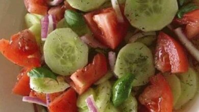 Marinated cucumber onion and tomato salad