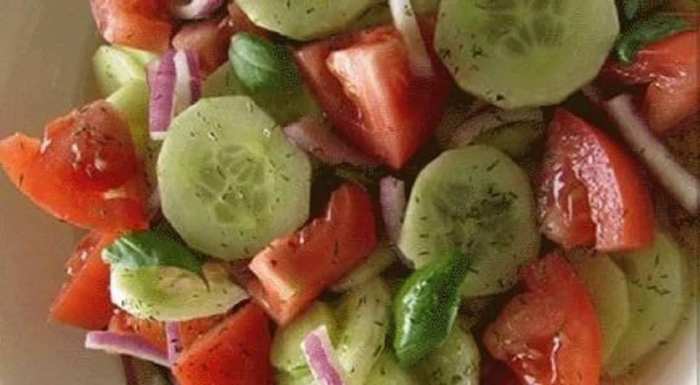 Marinated cucumber onion and tomato salad