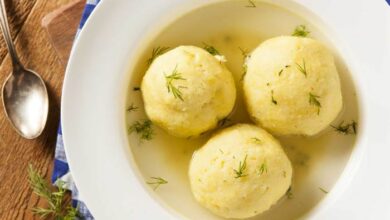 Kosher chicken soup with matzo balls