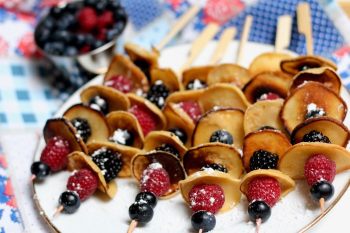 Mini very berry pancake skewers