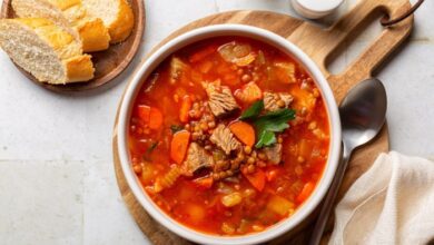 Lentils with ground beef and rice