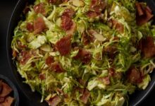 Shaved brussels sprouts with bacon and almonds