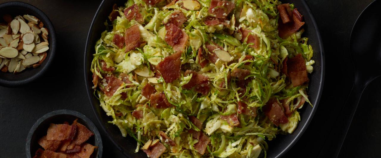 Shaved brussels sprouts with bacon and almonds