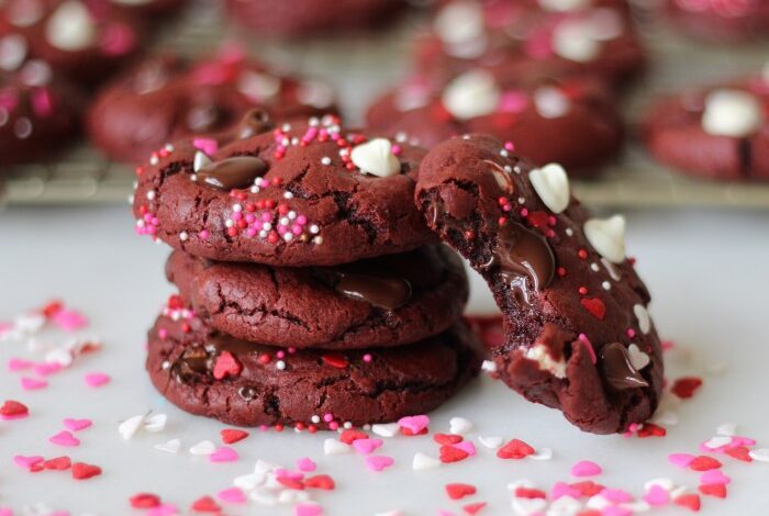 Red velvet chocolate chip cookies