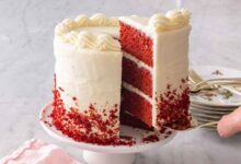 Homemade red velvet cake with cream cheese frosting