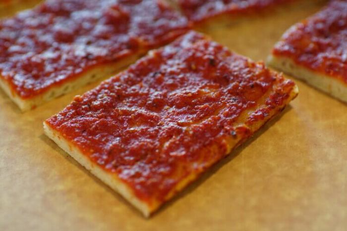 Rhode island style pizza strips aka bakery pizza