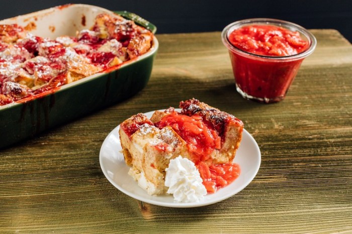 Fresh rhubarb bread pudding