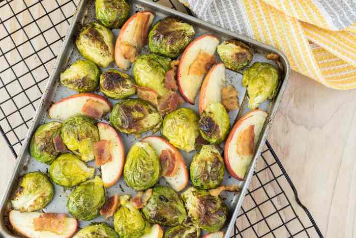 Roasted brussels sprouts with bacon and apples