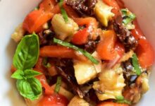 Roasted eggplant and bell pepper salad