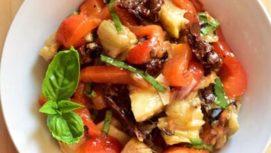 Roasted eggplant and bell pepper salad