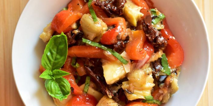 Roasted eggplant and bell pepper salad