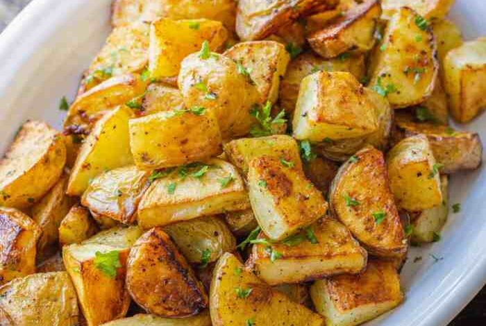 Roasted potatoes with greens