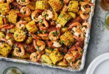 Mild style shrimp boil with corn and red potatoes