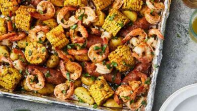 Mild style shrimp boil with corn and red potatoes