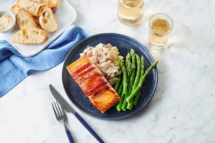 Bacon wrapped bourbon marinated salmon