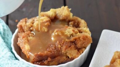 Bread pudding with caramel sauce