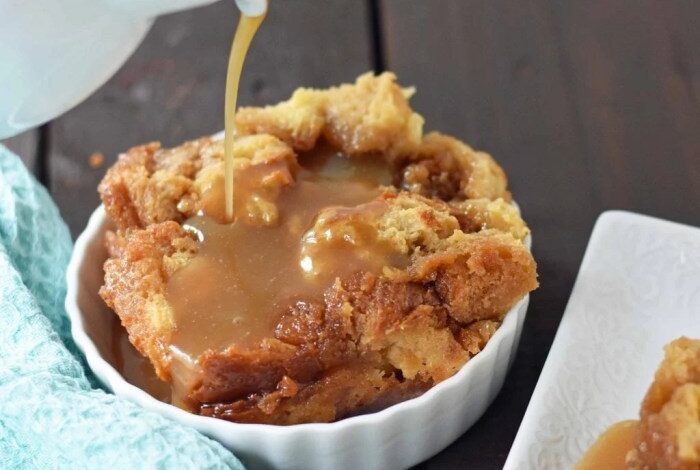 Bread pudding with caramel sauce