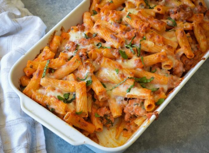 Baked ziti with sausage