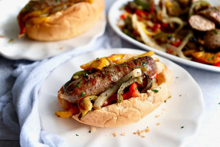 Grilled italian sausage with peppers and onions