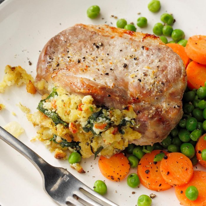 Oven baked stuffed pork chops