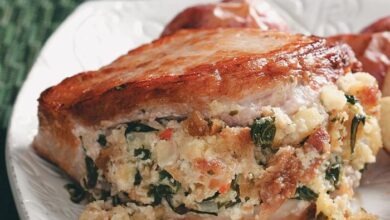 Oven baked stuffed pork chops