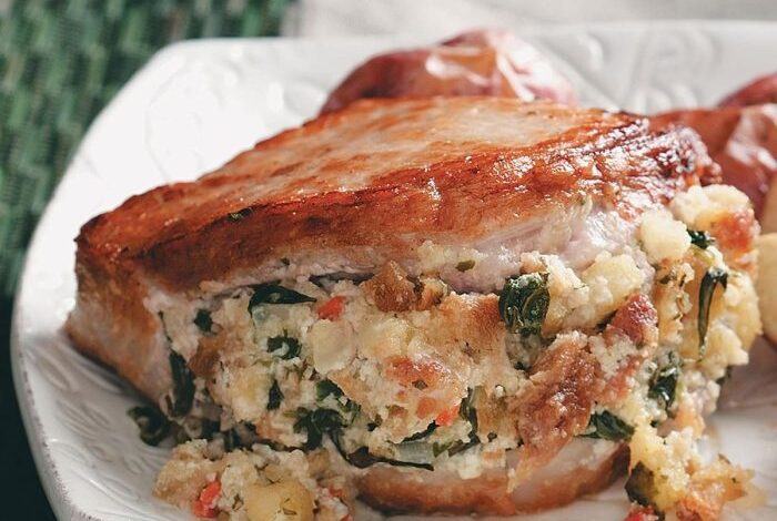 Oven baked stuffed pork chops