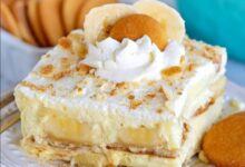 Homemade banana pudding with whipped cream topping