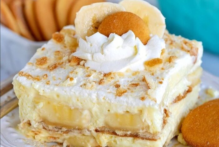 Homemade banana pudding with whipped cream topping