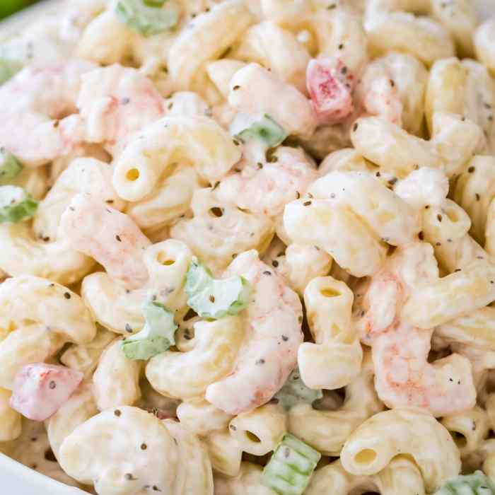 Shrimp pasta salad with a creamy lemon dressing