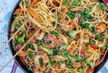 Shrimp and noodles with chili crisp sauce