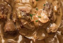 Oven baked beef stroganoff